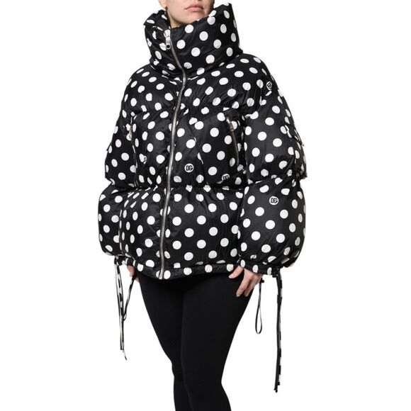 Dolce & Gabbana Black White Polka Dot Full Zip Puffer Women's Jacket - Picture 2 of 5